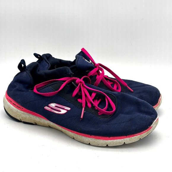 Skechers Navy Blue Pink Lightweight Athletic Running Walking Sneakers Womens 9.5 - Picture 1 of 8